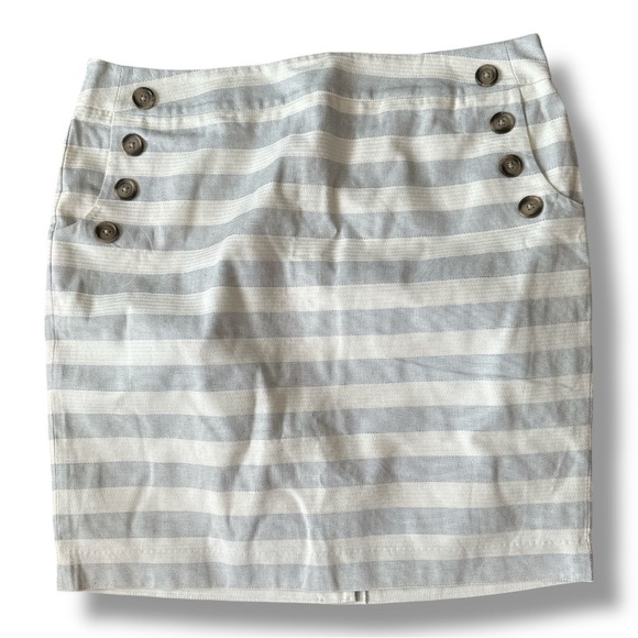 Ann Taylor Striped Light Blue and Cream Skirt with Button Detail - Picture 1 of 8